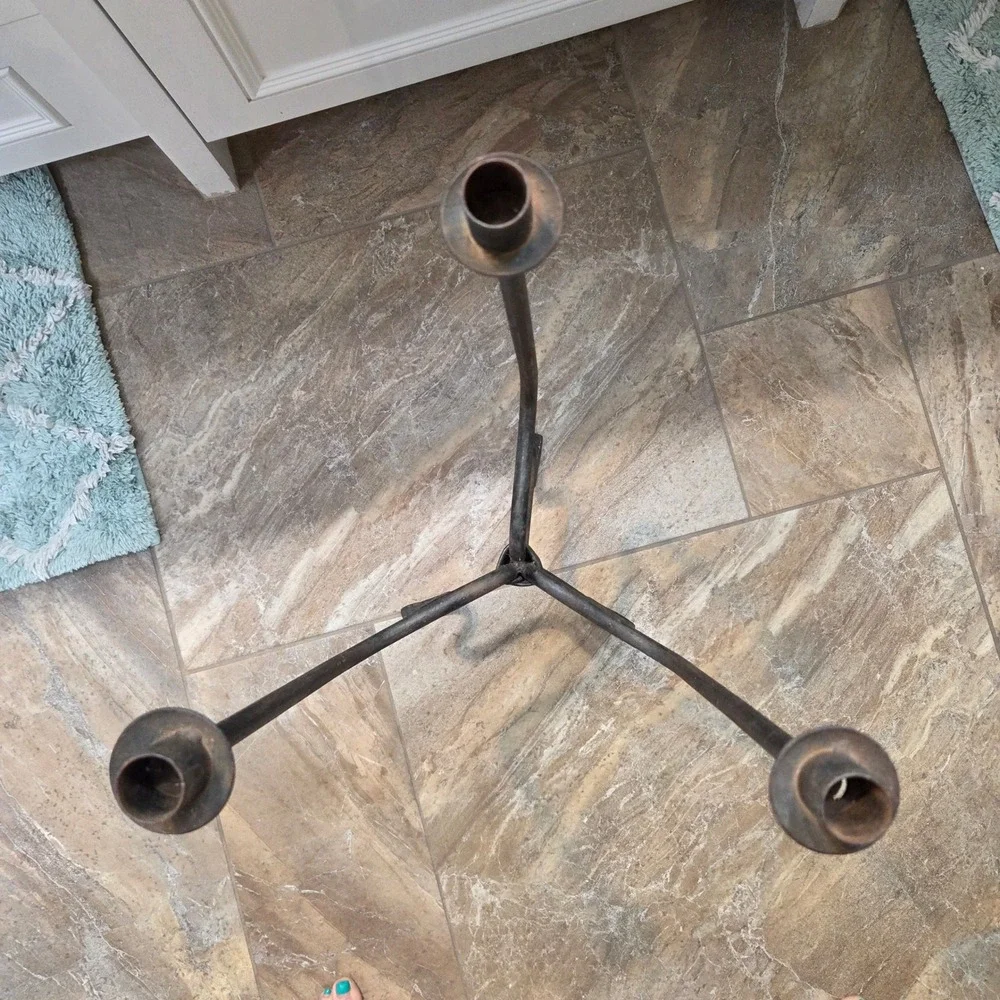 Vintage Iron 3 Lite Candelabra Rustic Gothic Primitive Farmhouse Candle Holder
